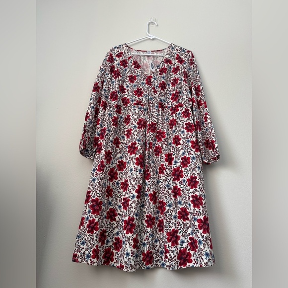 Waist-Difined Bell-Sleeve Faux-Wrap Dress for Women, red floral, Size L - Picture 4 of 11